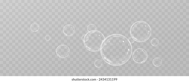 Realistic soap bubbles.Flying bubbles on a transparent background.	