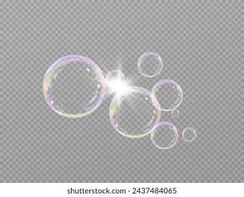 Realistic soap bubbles.Flying bubbles on a transparent background.	