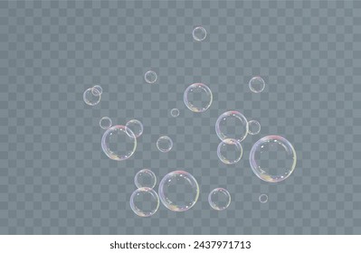 Realistic soap bubbles.Flying bubbles on a transparent background.	
