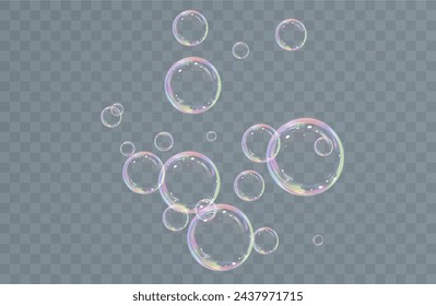 Realistic soap bubbles.Flying bubbles on a transparent background.	