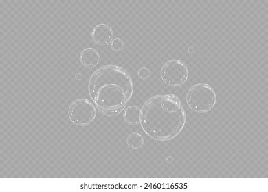 Realistic soap bubbles.Flying bubbles on a transparent background.	