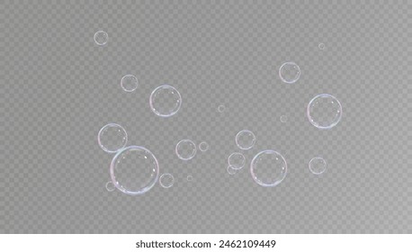 Realistic soap bubbles.Flying bubbles on a transparent background.	
