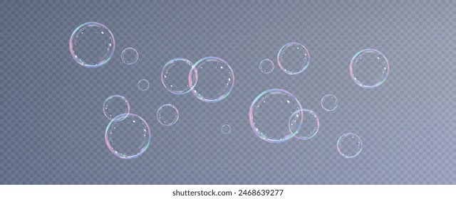 Realistic soap bubbles.Flying bubbles on a transparent background.	