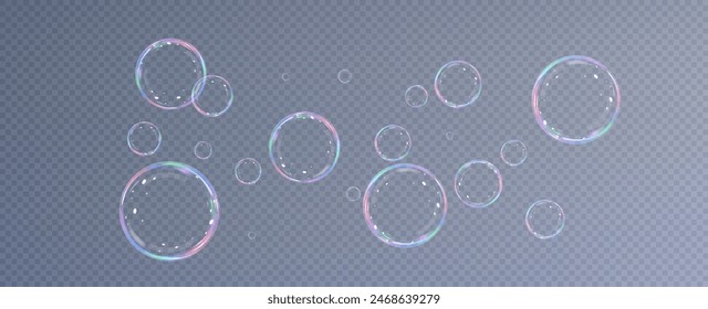 Realistic soap bubbles.Flying bubbles on a transparent background.	