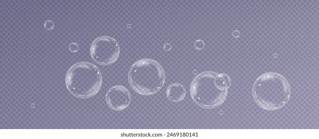 Realistische Seifenblasen.Flying Bubbles auf einem transparenten Hintergrund.	