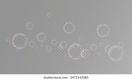 Realistic soap bubbles.Flying bubbles on a transparent background.	