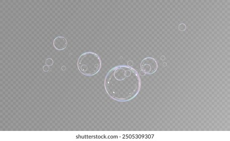 Realistic soap bubbles.Flying bubbles on a transparent background.	