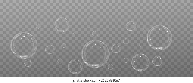 Realistic soap bubbles.Flying bubbles on a transparent background.	