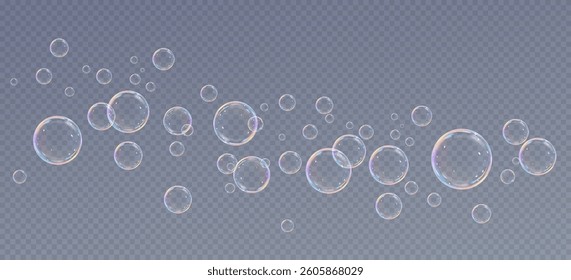 Realistic soap bubbles.Flying bubbles on a transparent background.	
