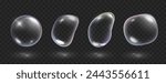 Realistic soap or glass transparent rainbow shapes. Iridescent transparent bubbles isolated on dark. Abstract glossy fluid balls with rainbow reflection