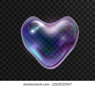 Realistic soap heart shaped rainbow bubble with reflection isolated vector illustration. Vector realistic