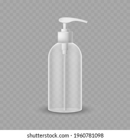 Realistic soap plastic bottle with pump, plastic conteiner with dispenser pump for gel, soap, lotion, cream, shampoo, sanitizer