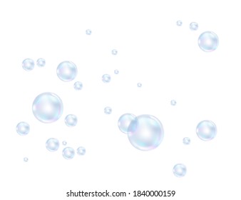 Realistic soap transparent bubbles blue and pink color vector illustration on white background