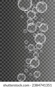 Realistic soap vector bubbles png isolated on transparent background. The effect of falling and flying bubbles. Glass bubble effect.