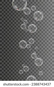  Realistic soap vector bubbles png isolated on transparent background. The effect of falling and flying bubbles. Glass bubble effect.
