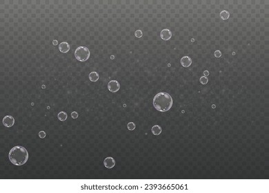 Burbujas vectoriales de jabón realistas png aisladas en un fondo transparente. El efecto de las burbujas que caen y vuelan. Efecto de burbuja de vidrio.