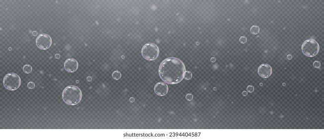 Burbujas vectoriales de jabón realistas png aisladas en un fondo transparente. El efecto de las burbujas que caen y vuelan. Efecto de burbuja de vidrio.
