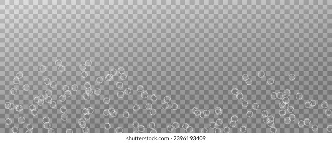 Realistic soap vector bubbles png isolated on transparent background. The effect of falling and flying bubbles. Glass bubble effect.
