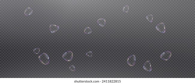 Burbujas vectoriales de jabón realistas png aisladas en un fondo transparente. El efecto de las burbujas que caen y vuelan. Efecto de burbuja de vidrio.