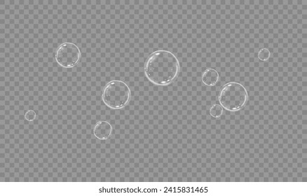 Burbujas vectoriales de jabón realistas png aisladas en un fondo transparente. El efecto de las burbujas que caen y vuelan. Efecto de burbuja de vidrio.