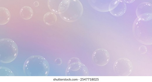 Realistic soap vector bubbles png isolated on transparent background. The effect of falling and flying bubbles. Glass bubble effect.