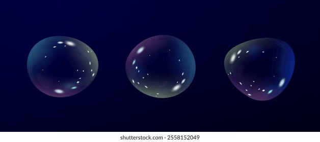 Realistic soap vector bubbles png isolated on transparent background. The effect of falling and flying bubbles. Glass bubble effect.