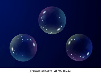 Realistic soap vector bubbles png isolated on transparent background. The effect of falling and flying bubbles. Glass bubble effect.