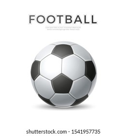 Realistic soccer ball. Athletic equipment design element. Vector textured black and white american football ball for sport design. Team game tournament and sport competition element.
