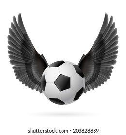 Realistic soccer ball emblem with black wings