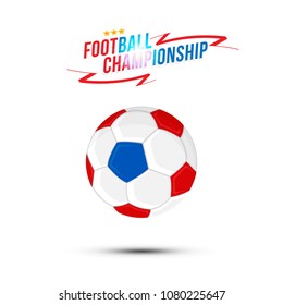 Realistic Soccer ball for soccer with a Font inscription with a bright light effect. Ball isolated on white background with shadow. Flat vector Illustration. Football sports elements.