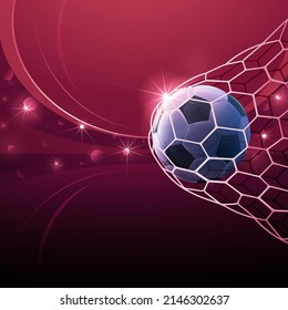 Realistic Soccer Ball Hitting The Net. Football Championship In The Arena. Vector Illustration