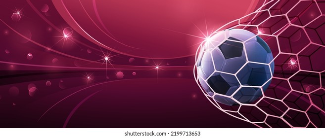 Realistic soccer ball hitting the net. Football championship in the arena. Vector illustration - Shutterstock ID 2199713653