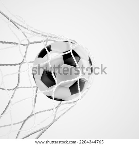 Realistic soccer ball in net isolated. Vector