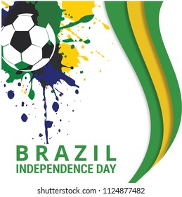 Realistic soccer ball on flag of Brazil made of drop strokes. illustration Vector design element.