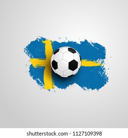 Realistic soccer ball on flag of Sweden, made of brush strokes. Design element. Vector illustration. Isolated on white background