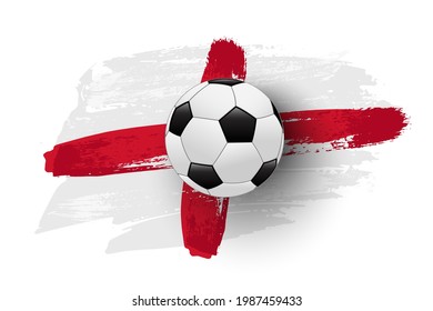 Realistic soccer ball on flag of England made of brush strokes. Vector football design element