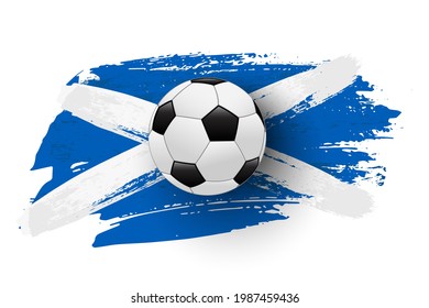 Realistic soccer ball on flag of Scotland made of brush strokes. Vector football design element
