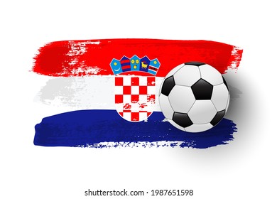 Realistic soccer ball on flag of Croatia made of brush strokes. Vector football design element