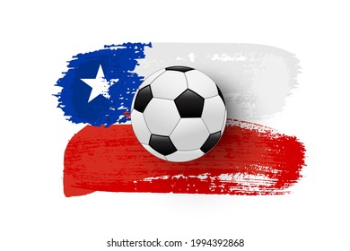 Realistic soccer ball on flag of Chile made of brush strokes. Vector football design element