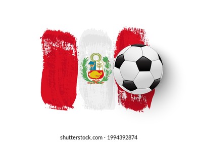 Realistic soccer ball on flag of Peru made of brush strokes. Vector football design element