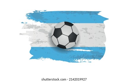 Realistic soccer ball on flag of Argentina made of brush strokes. Vector design element.