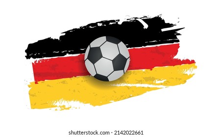 Realistic soccer ball on flag of Germany made of brush strokes. Vector design element.