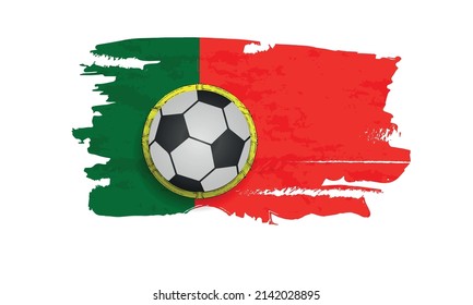 Realistic soccer ball on flag of Portugal made of brush strokes. Vector design element.