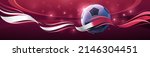 Realistic soccer ball with Qatar flag. Football championship in the arena. Vector illustration