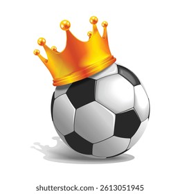 Realistic Soccer ball wearing gold crown-vector illustration.