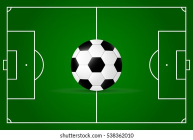 Realistic, soccer field and soccer ball.