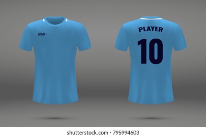 Realistic soccer jersey, t-shirt of Manchester City, uniform template for football club