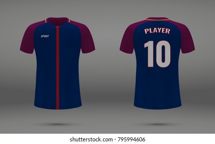 Realistic soccer jersey, t-shirt of Paris SG, uniform template for football club