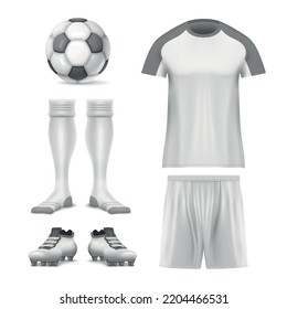 Realistic soccer mockup icon set uniforms and attributes for the soccer player vector illustration