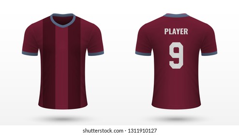 Realistisches Fußballhemd Aston Villa, Jersey-Vorlage für Fußballkit. Vektorillustration